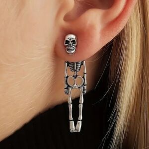 Gothic GOLD Skeleton Design Dangle Earrings Retro Goth Style Alloy Jewelry